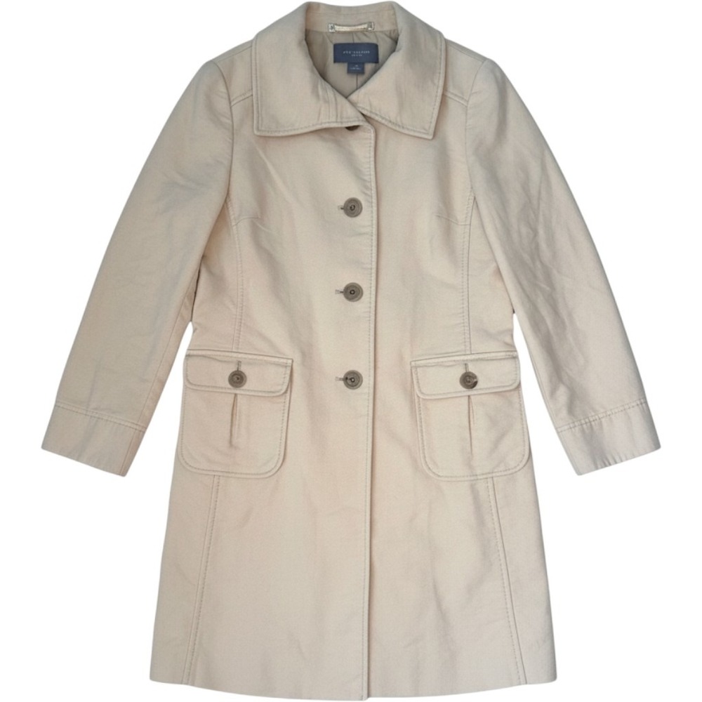 Ann Taylor Petites Beige Cotton Button Front Trench Coat Jacket Tan LP